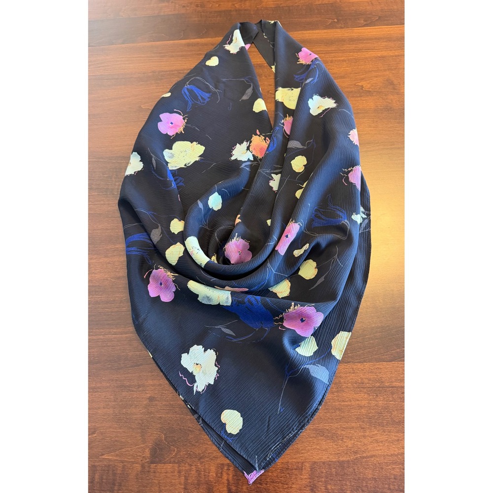 Vintage Floral‎ Scarf Black Crepe Dark Coquette Romantic Goth Retro 70s